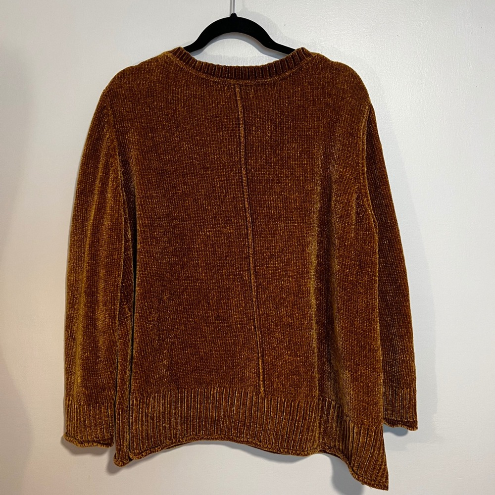 Style & Co Womens 2X Chenille Sweater Mustard Yellow Gold Crew Neck Seam Detail - Picture 2 of 9